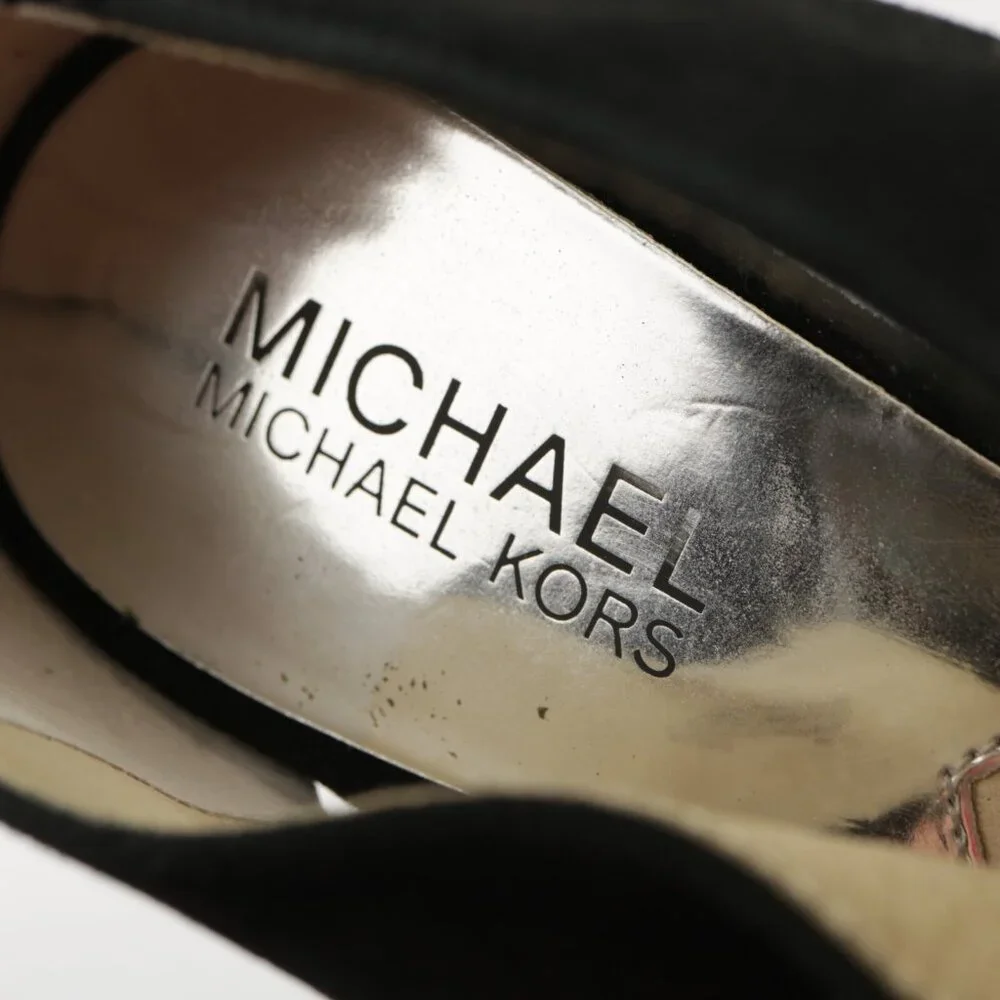 Michael Kors Women Elena Sandal Size 7.5 Black Suede Platform Heel Peep Toe Shoe